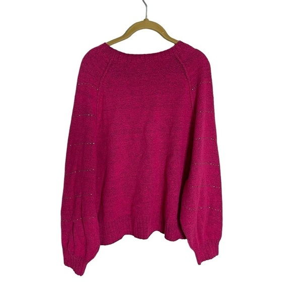 Nic + Zoe Magenta Stud Jewel Bedazzled Pink Sweater Medium - Picture 4 of 5